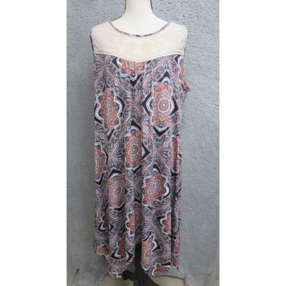 PerSeption Boho Asymmetrical Dress Women 1X Multicolor Paisley Lace Cottagecore